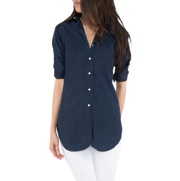 ANN MASHBURN Tops - Ann Mashburn Boyfriend Italian Popover Shirt Sz M navy career